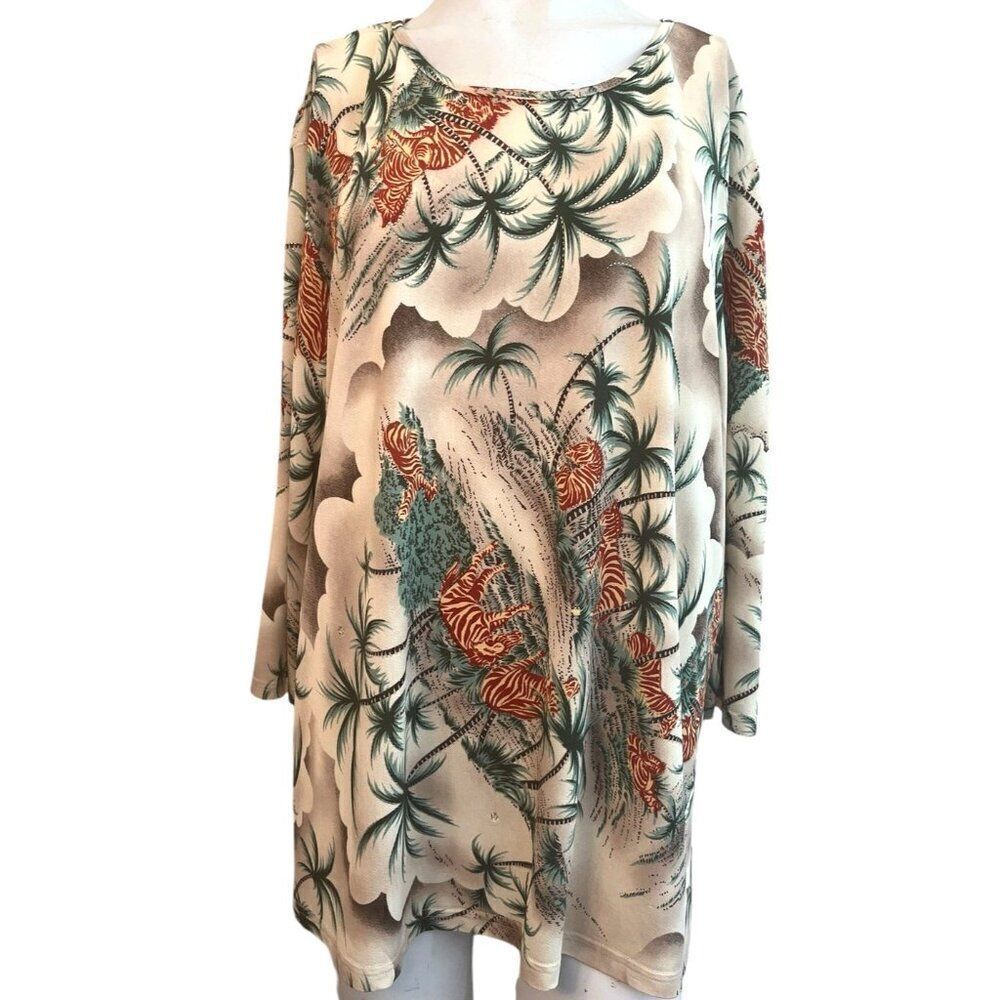 Entity Ladies XL Zebra Safari Blouse Rhinestones 3/4 Sleeve Pullover Top